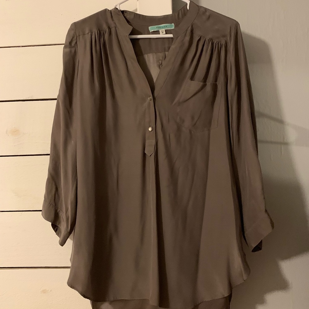 Nordstrom silk top blouse tunic grey